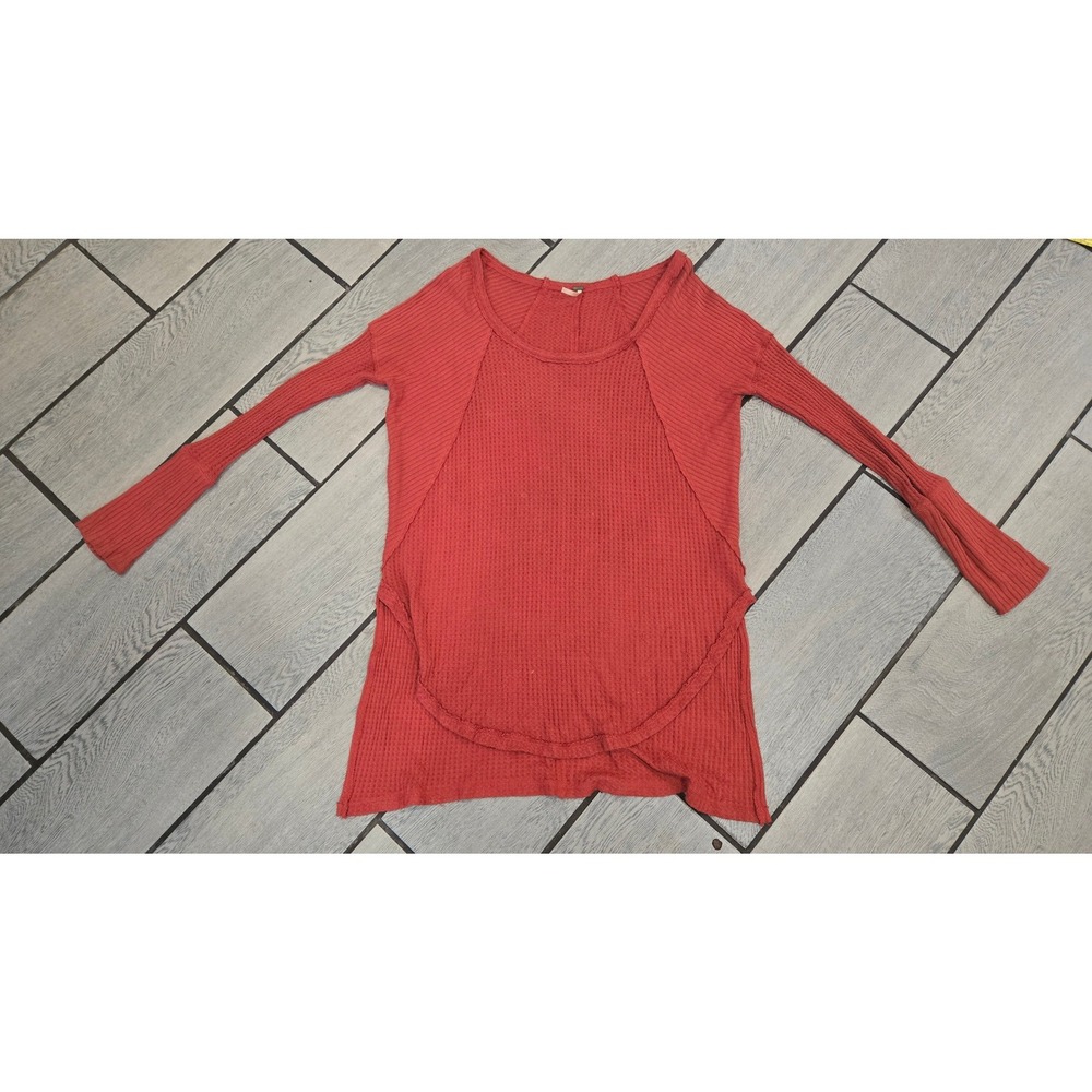 Free People We The Free Thermal Waffle Knit Top Rust Orange Small Thumbhole